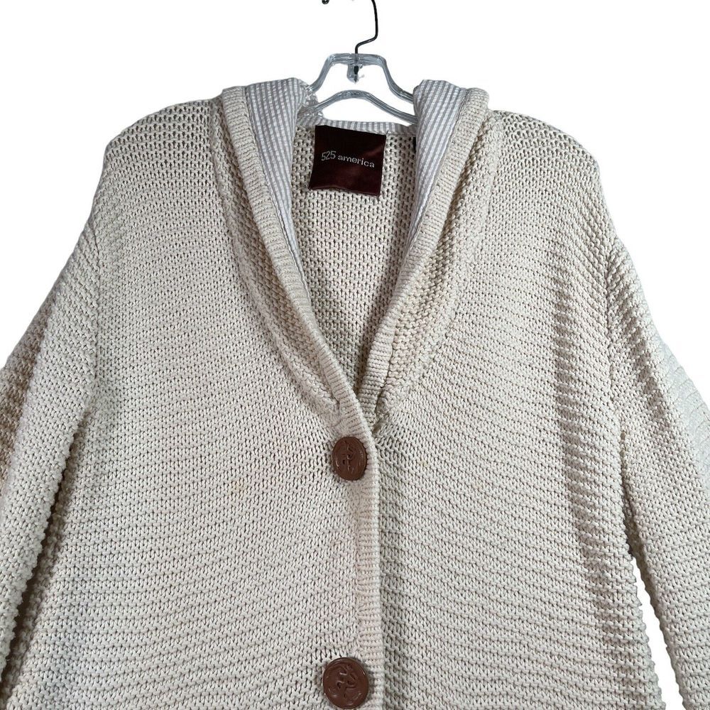 525 America Womens Button Up Hooded Cardigan Jacket Size M Ivory Flared Sleeve - Picture 2 of 11